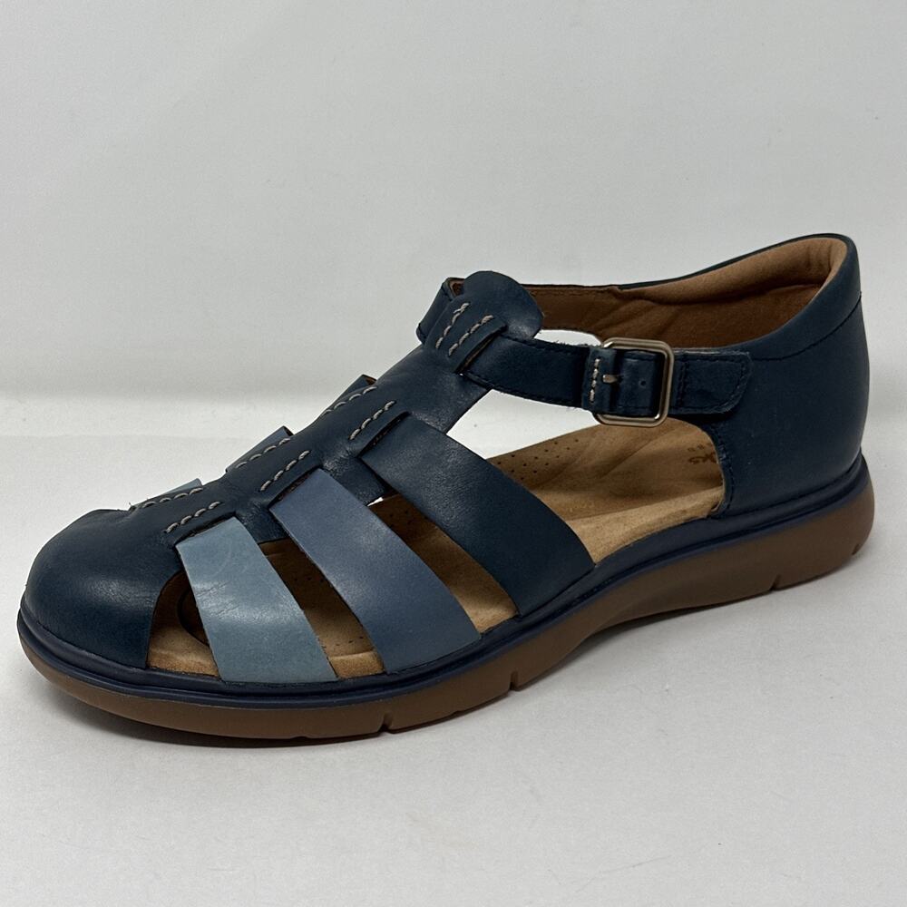 Clarks Certina Sun Leather Fisherman Sandals Navy Blue Casual Comfort Womens 10